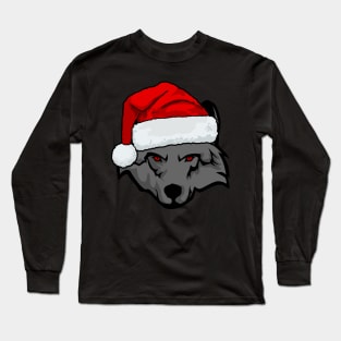 santa wolf christmas design Long Sleeve T-Shirt